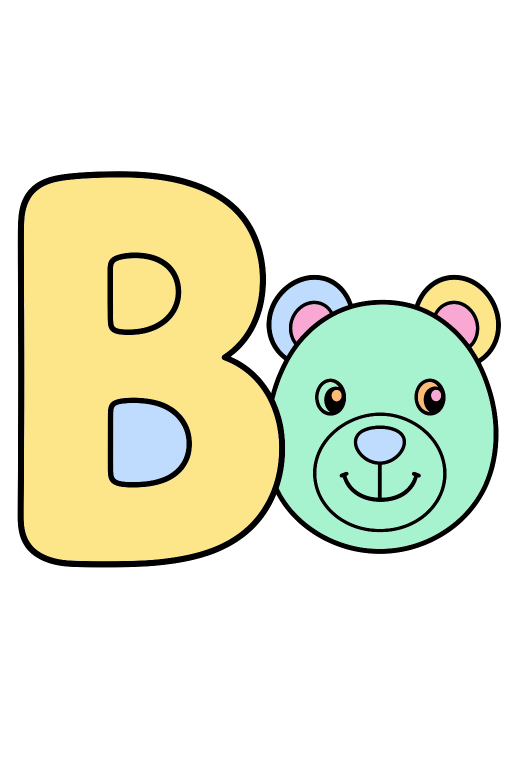 finished letter b bear coloring page with a simple sample palette