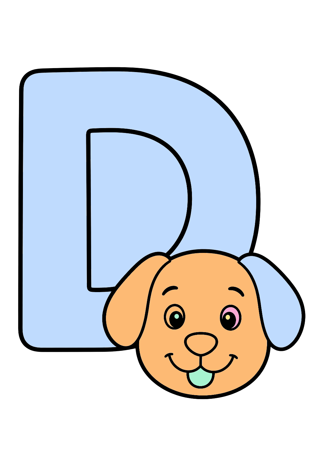 finished letter d dog coloring page with a simple sample palette