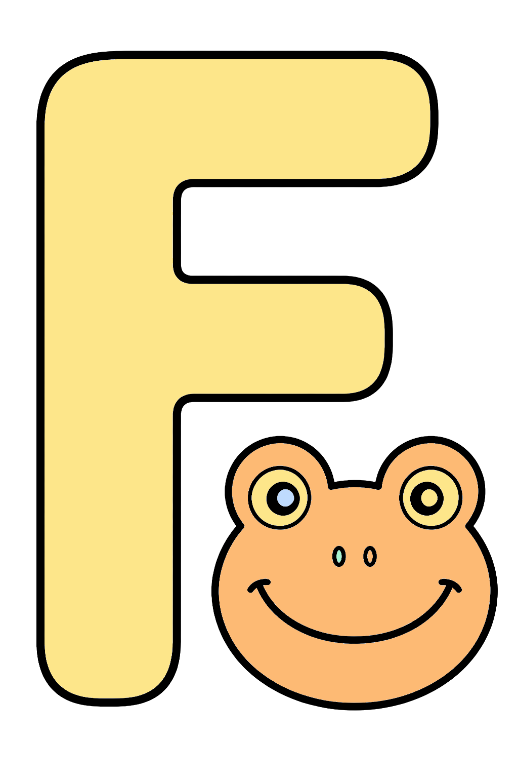 finished letter f frog coloring page with a simple sample palette