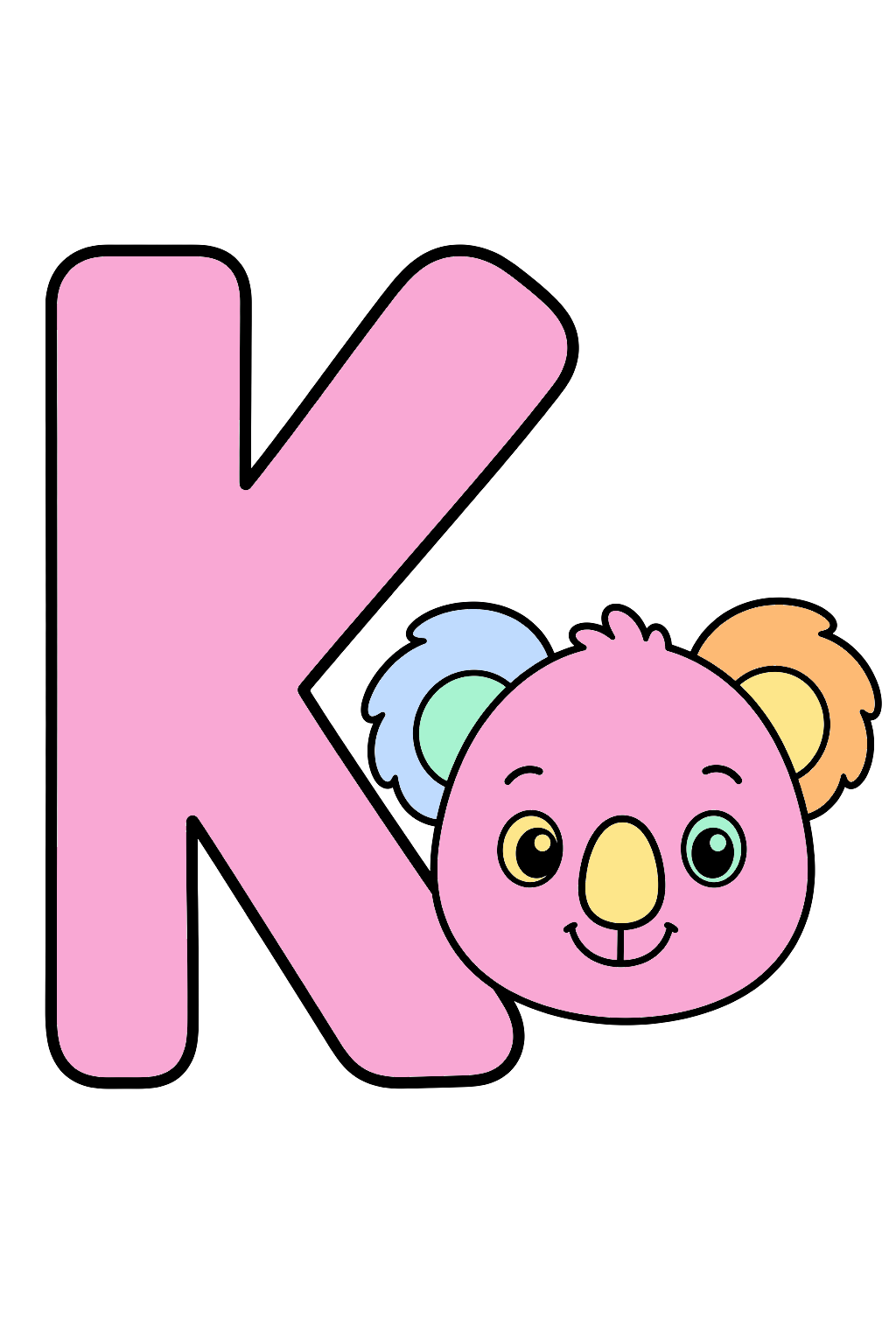 finished letter k koala coloring page with a simple sample palette