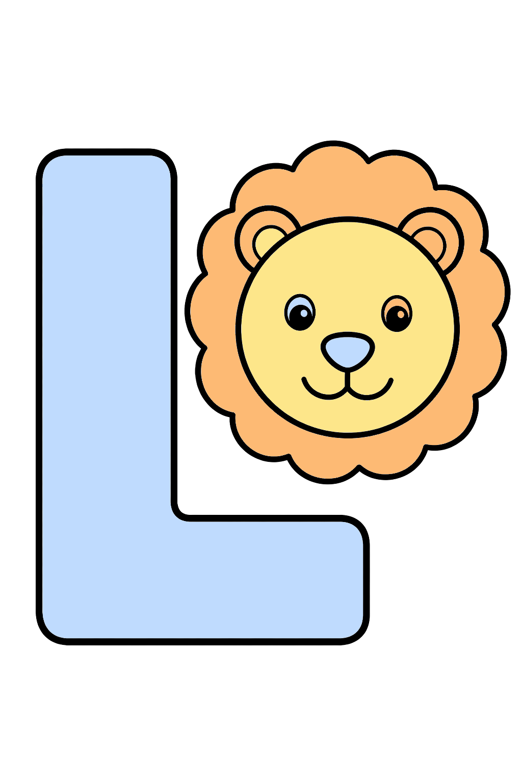 finished letter l lion coloring page with a simple sample palette