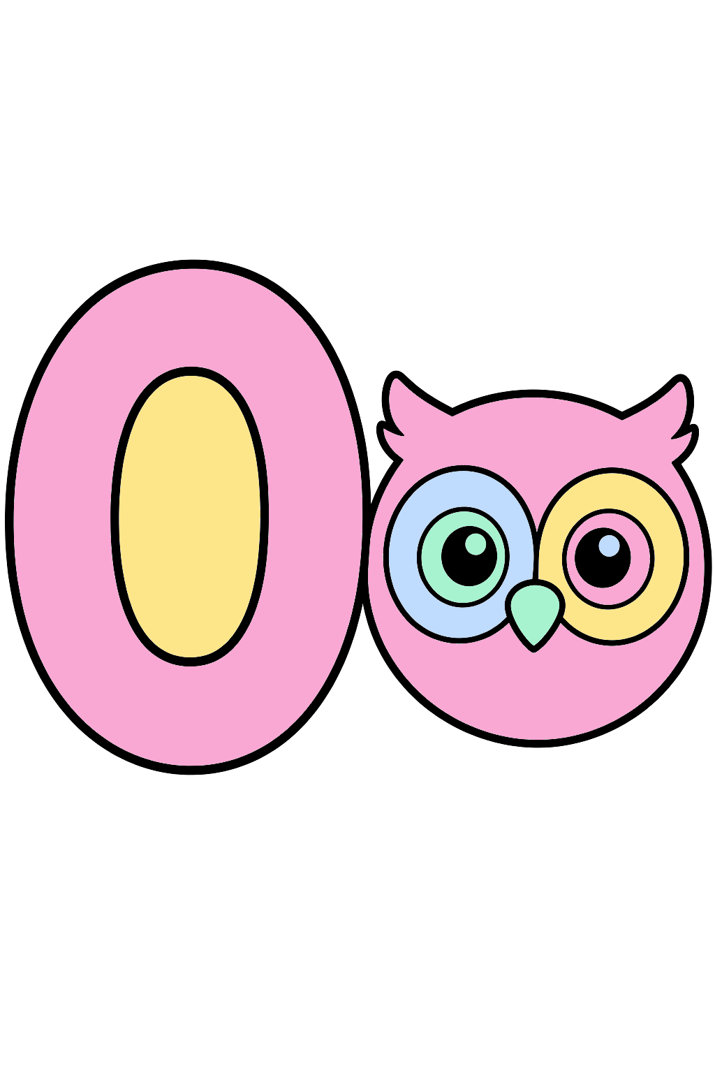 finished letter o owl coloring page with a simple sample palette