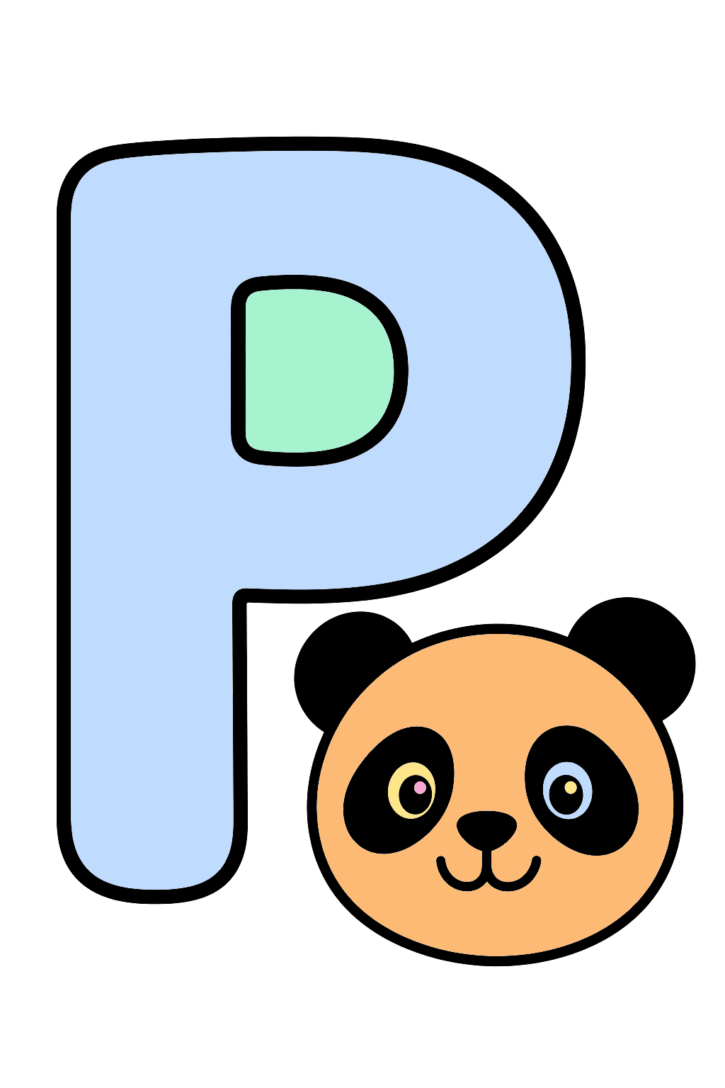 finished letter p panda coloring page with a simple sample palette
