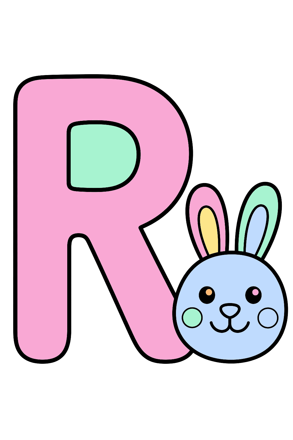 finished letter r rabbit coloring page with a simple sample palette