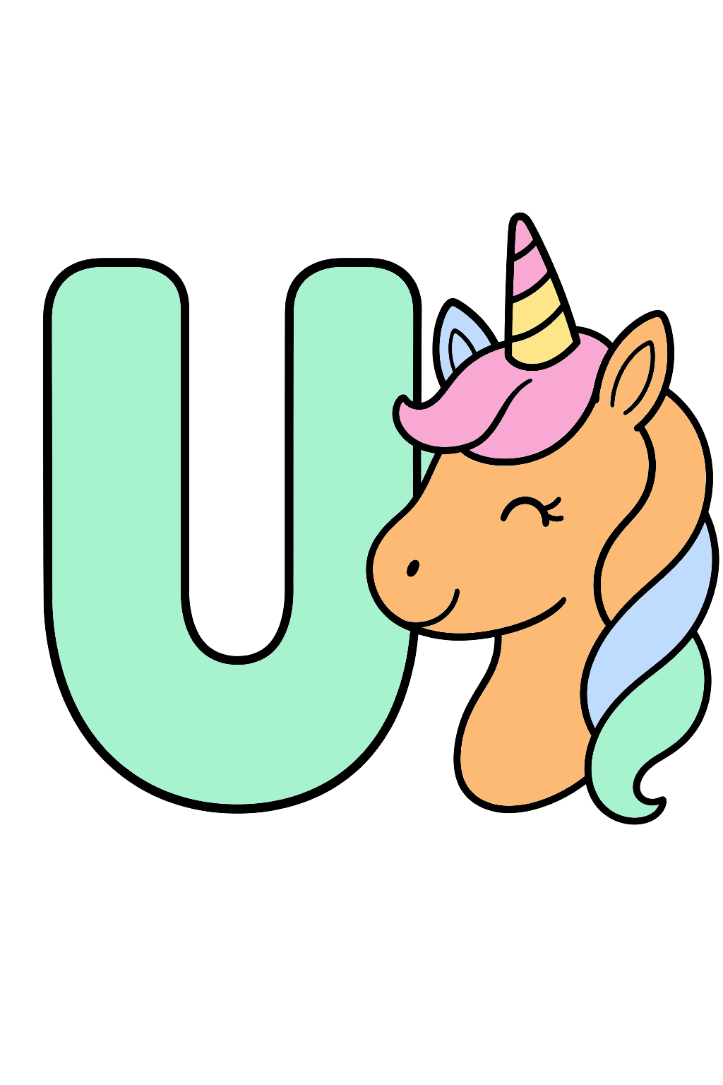 finished letter u unicorn coloring page with a simple sample palette