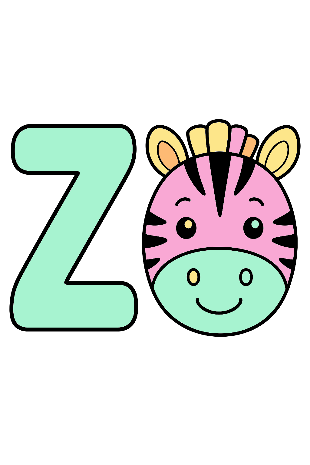 finished letter z zebra coloring page with a simple sample palette