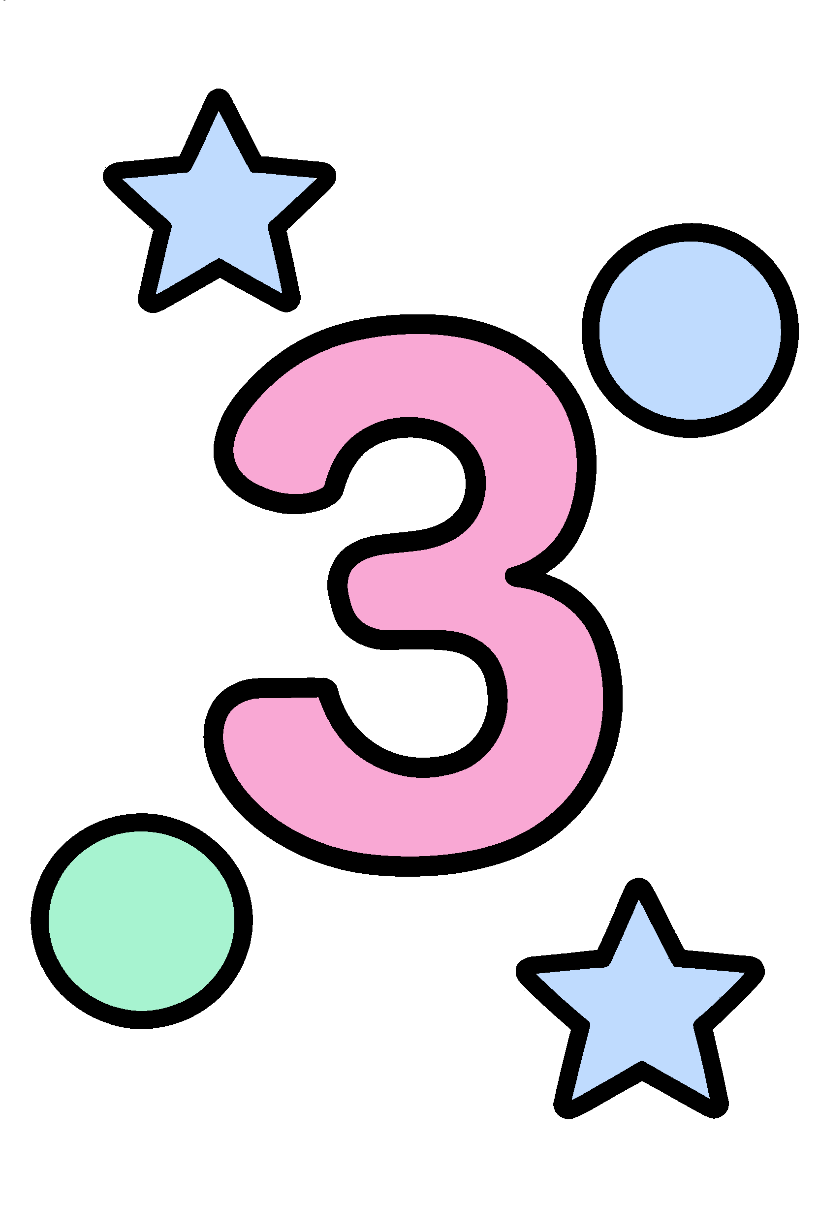 finished number 3 coloring page with a simple sample palette