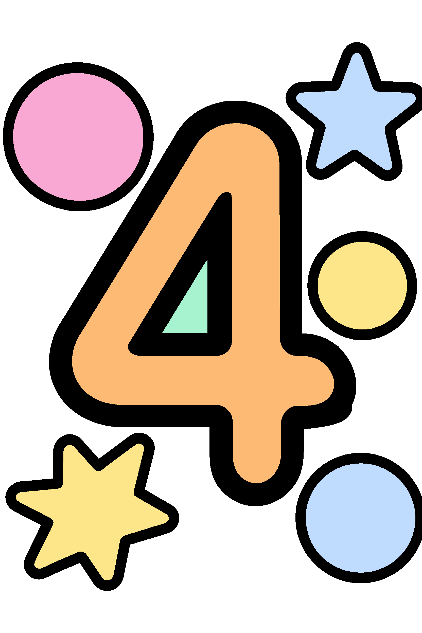 finished number 4 coloring page with a simple sample palette