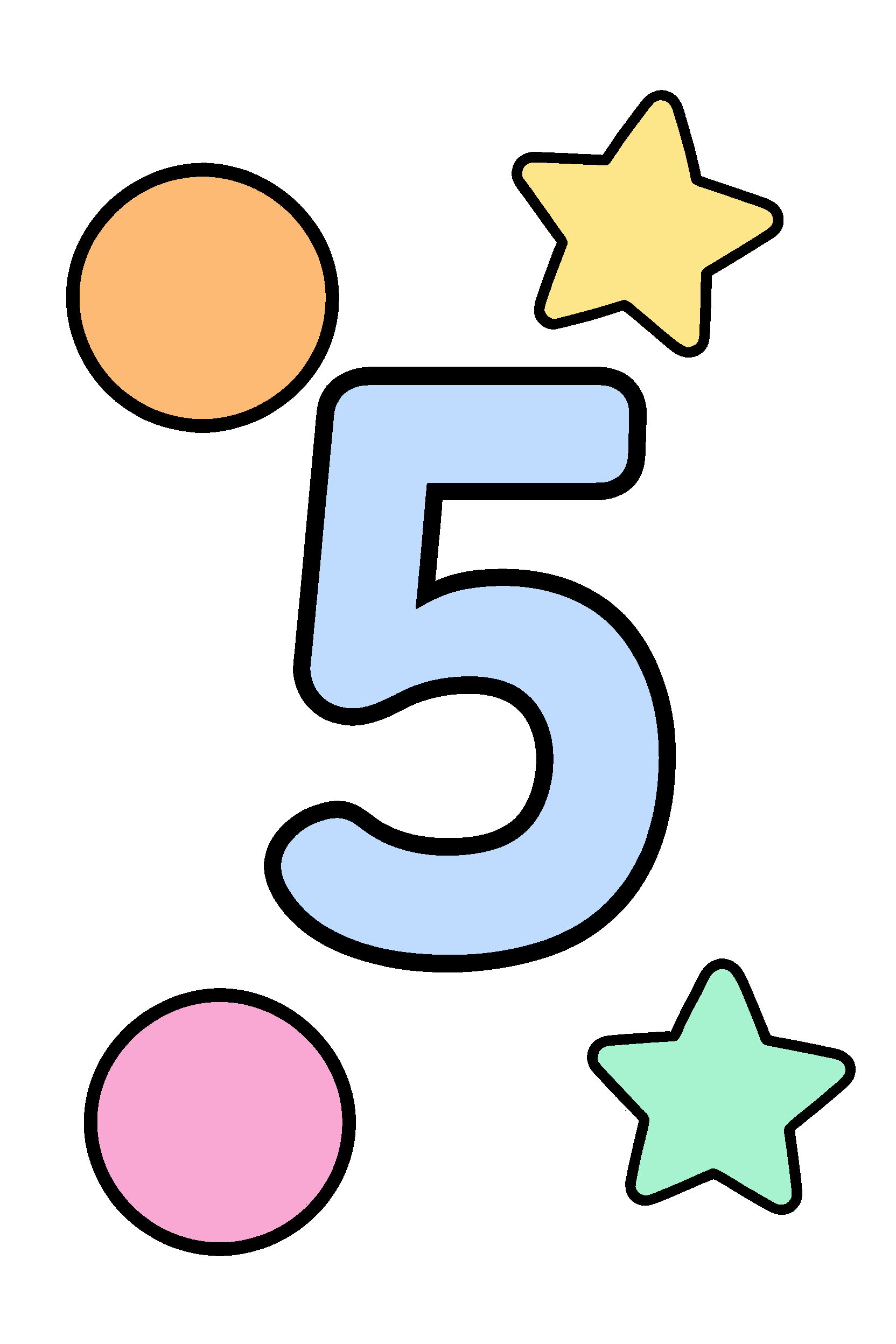 finished number 5 coloring page with a simple sample palette