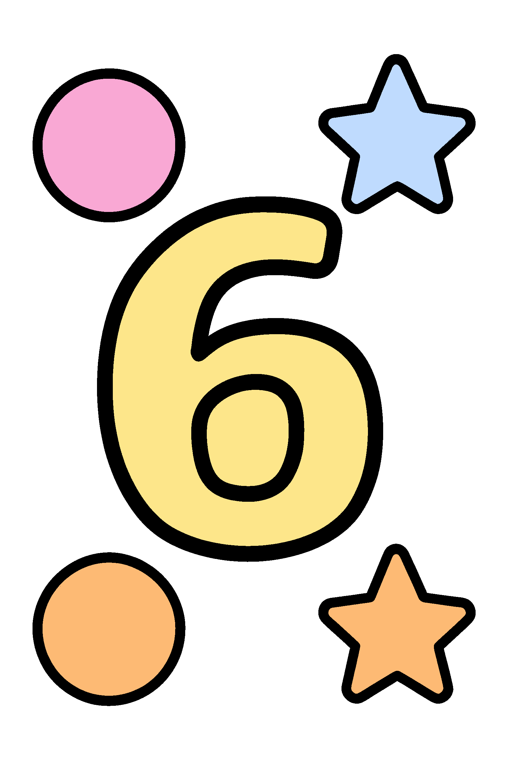 finished number 6 coloring page with a simple sample palette