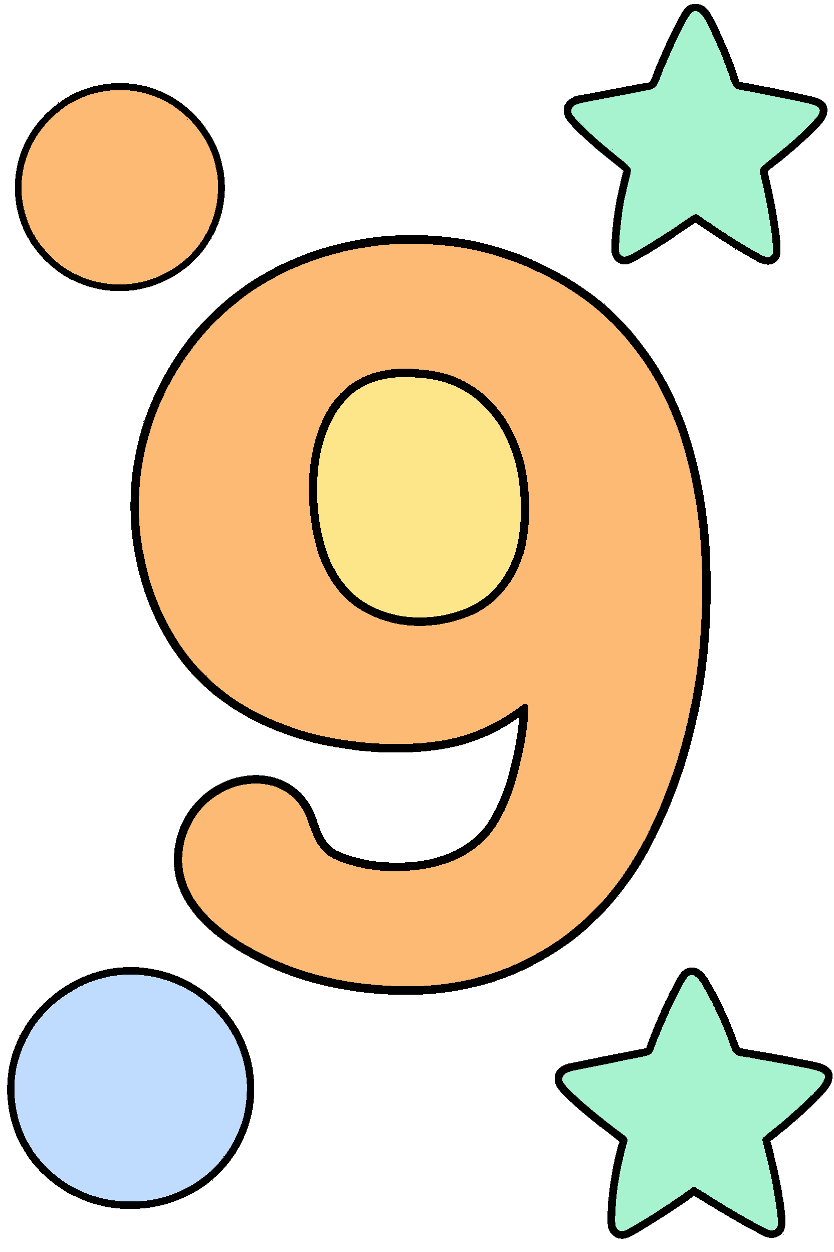 finished number 9 coloring page with a simple sample palette