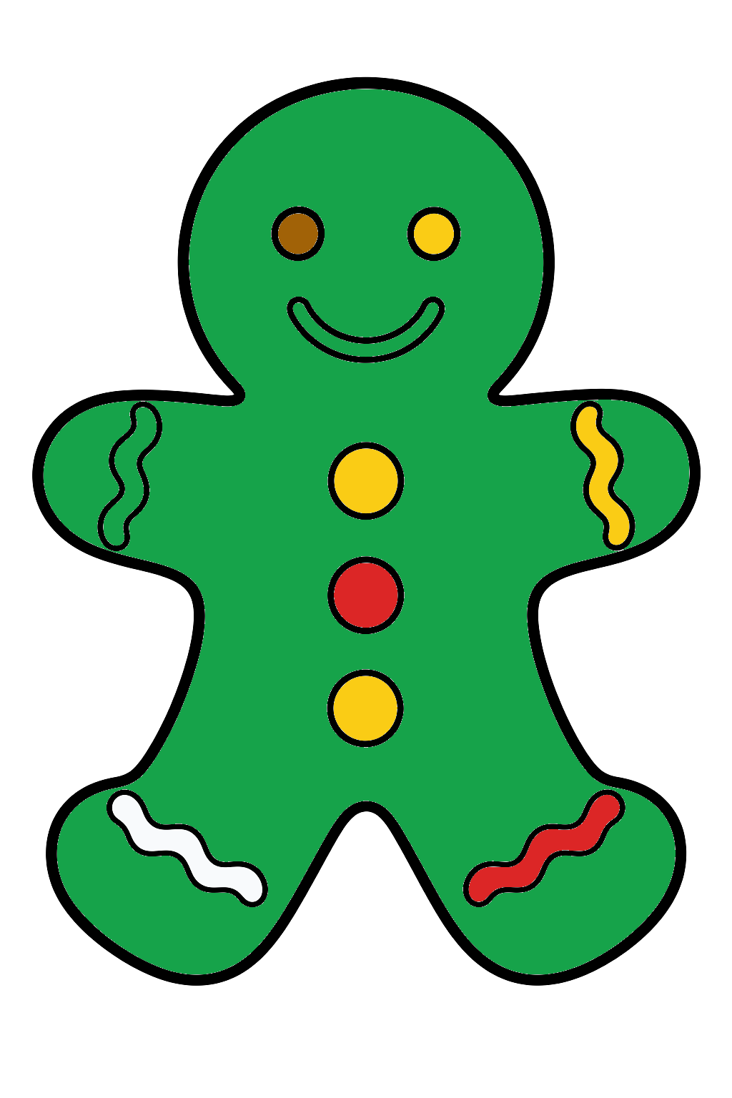finished easy gingerbread man coloring page with a simple sample palette