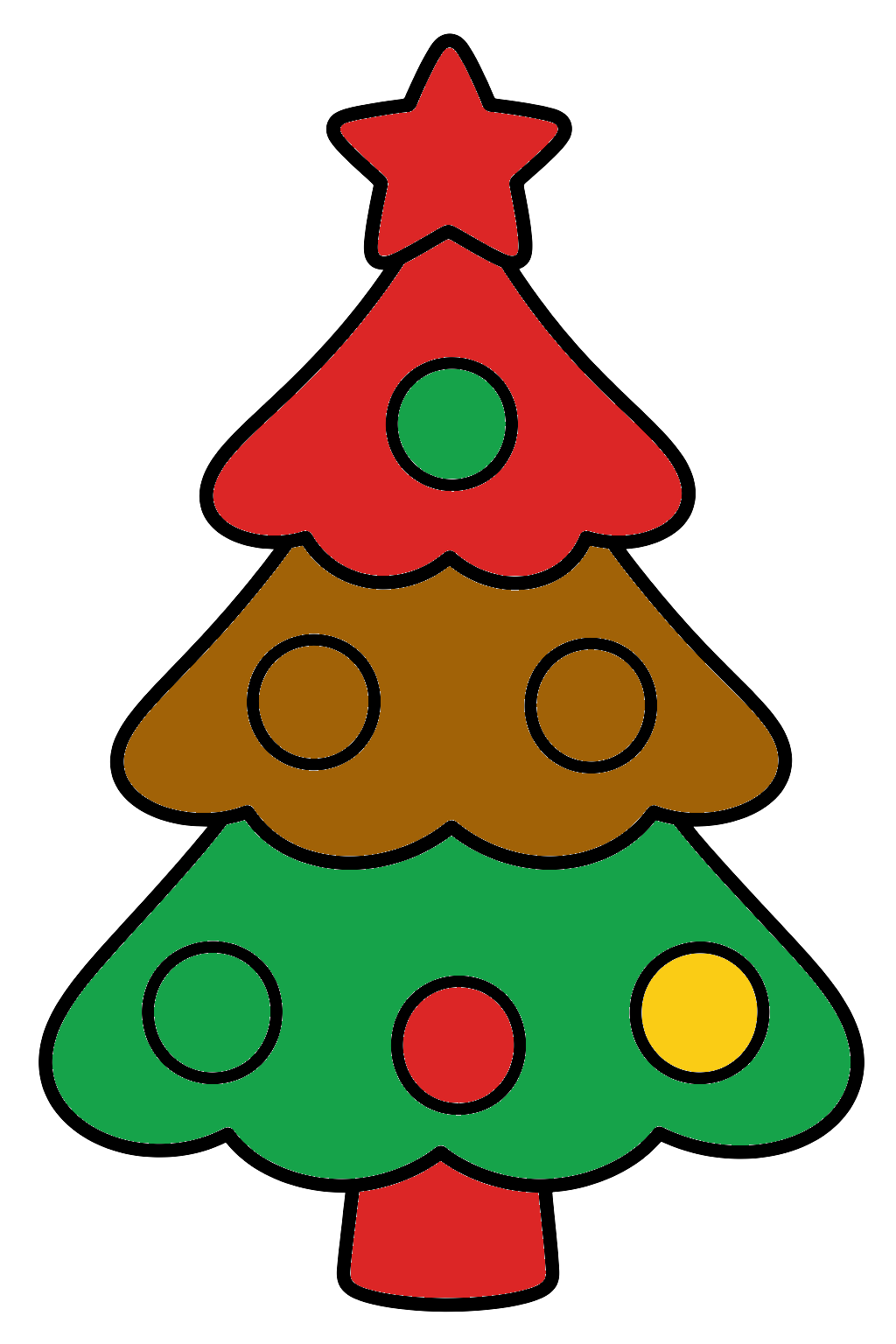 finished easy christmas tree coloring page with a simple sample palette