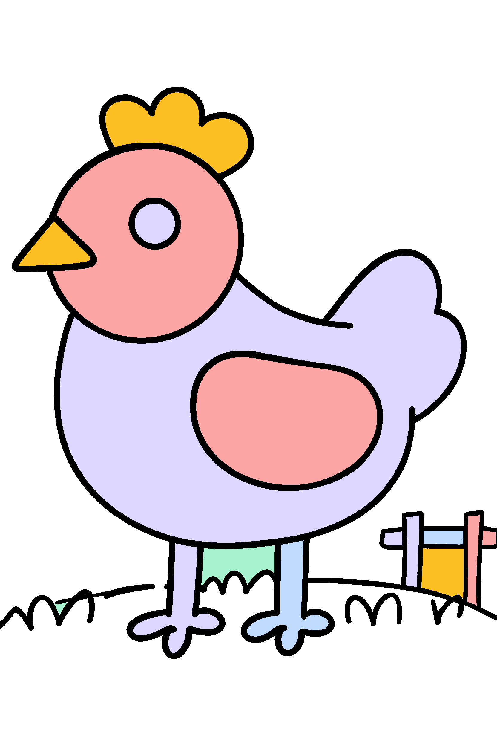 finished easy farm chicken coloring page with a simple sample palette