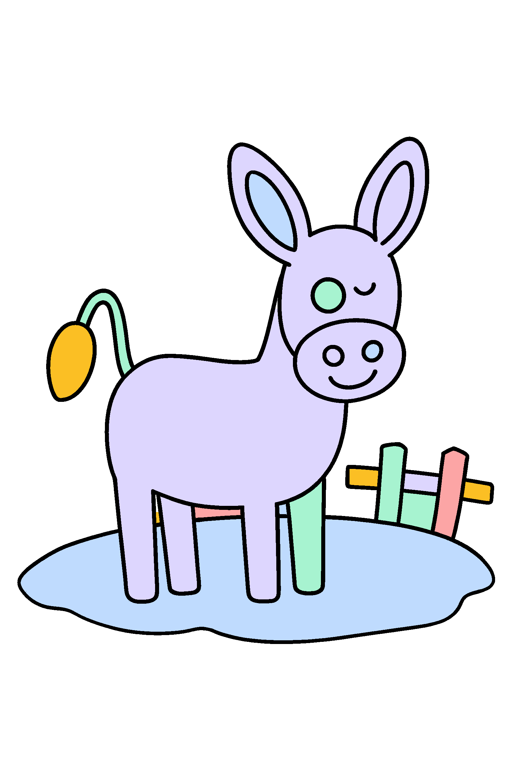 finished easy farm donkey coloring page with a simple sample palette