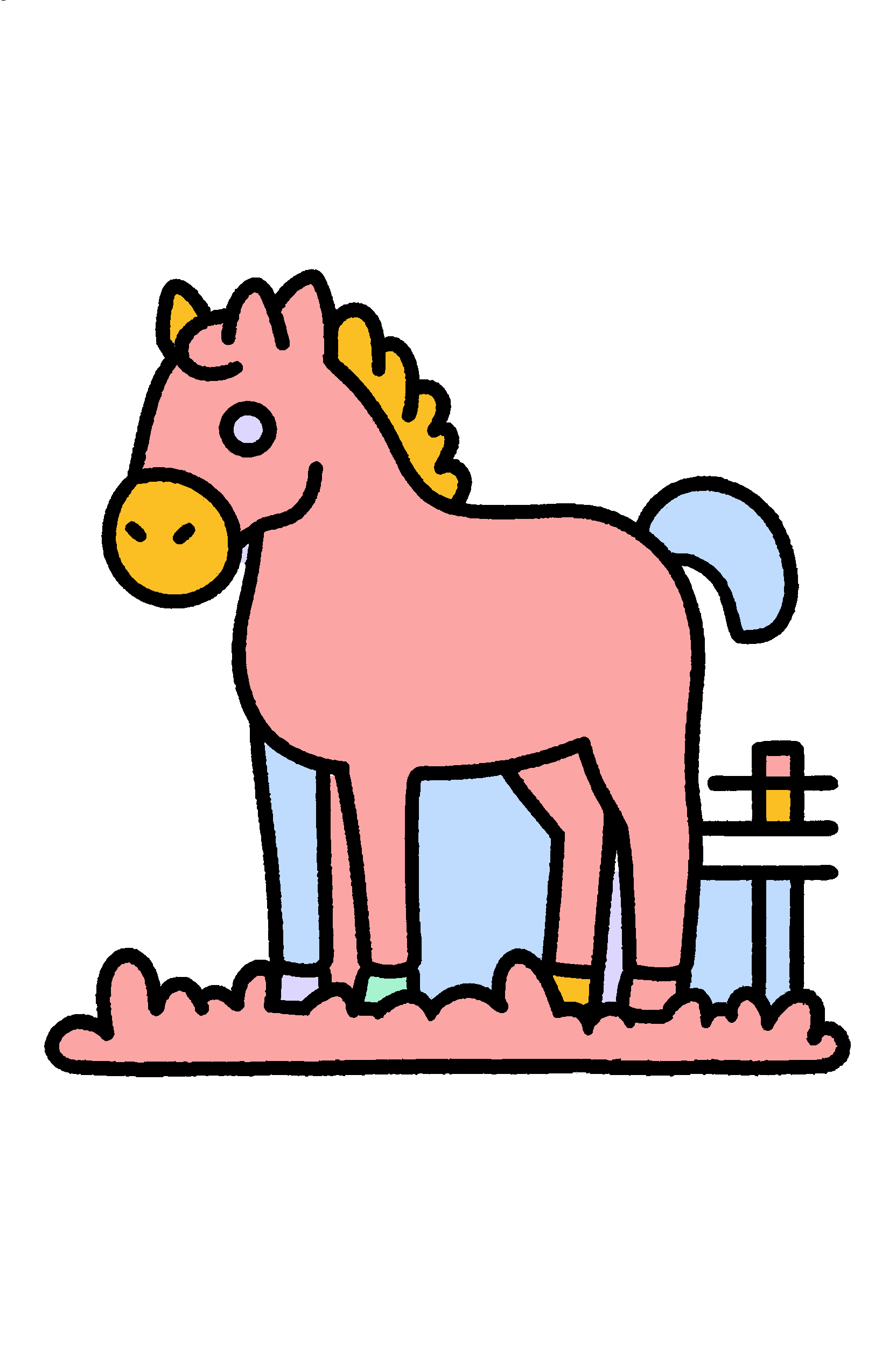 finished easy farm horse coloring page with a simple sample palette