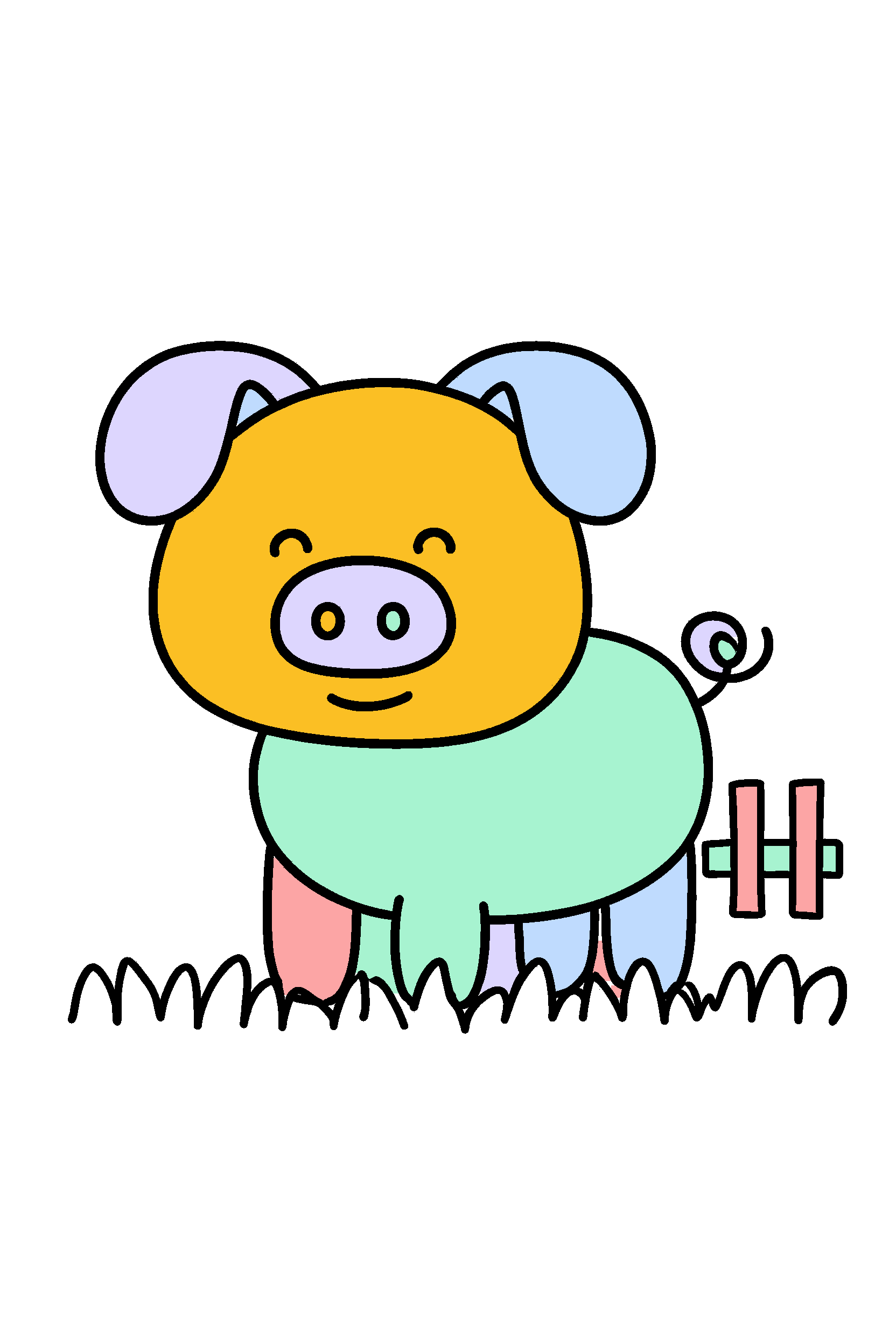 finished easy farm pig coloring page with a simple sample palette