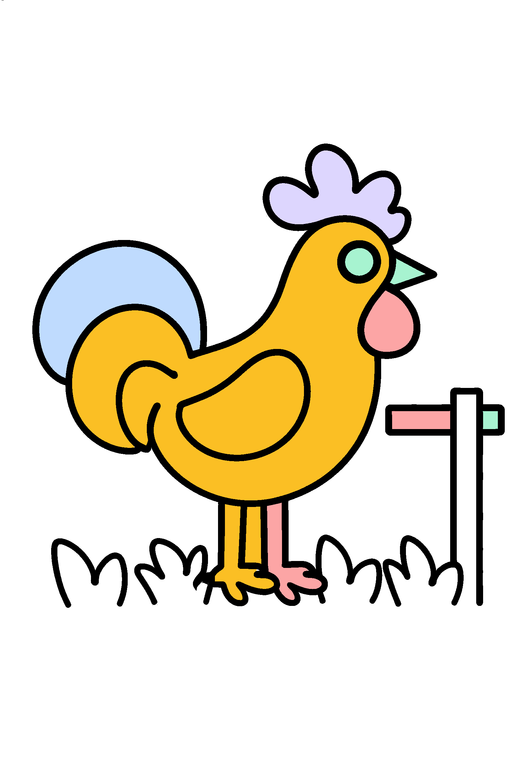 finished easy farm rooster coloring page with a simple sample palette