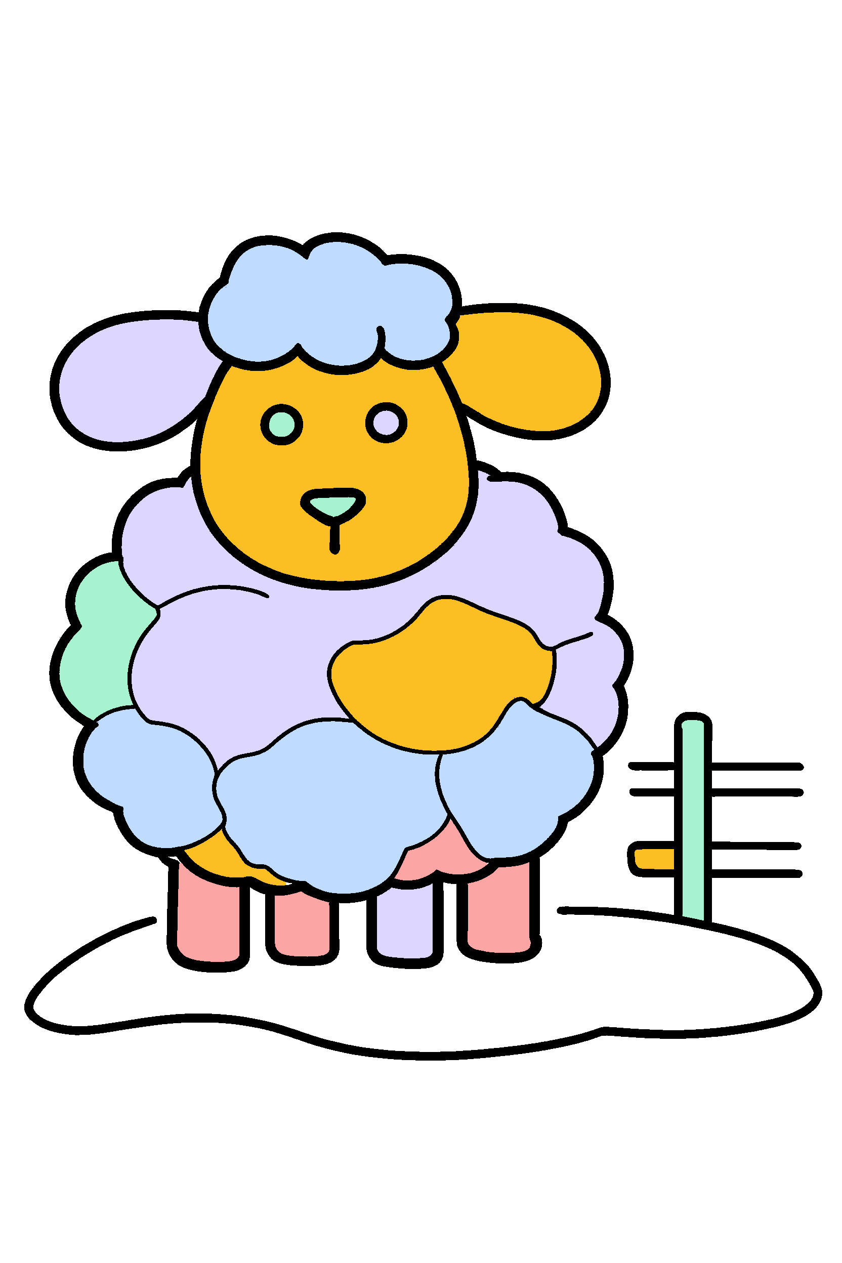 finished easy farm sheep coloring page with a simple sample palette