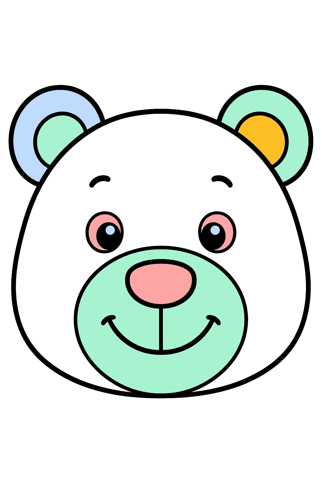 finished simple bear face coloring page with a simple sample palette