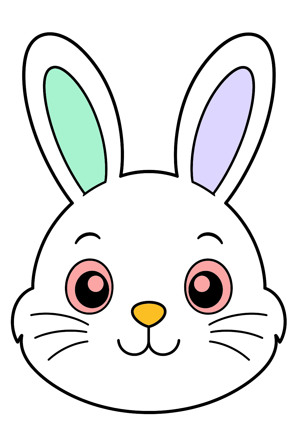 finished simple bunny face coloring page with a simple sample palette