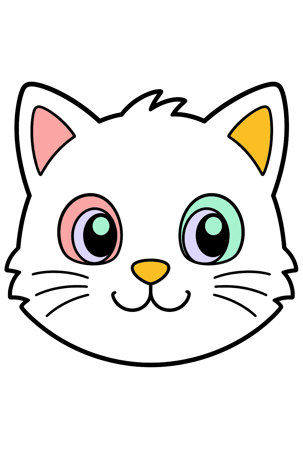 finished simple cat face coloring page with a simple sample palette