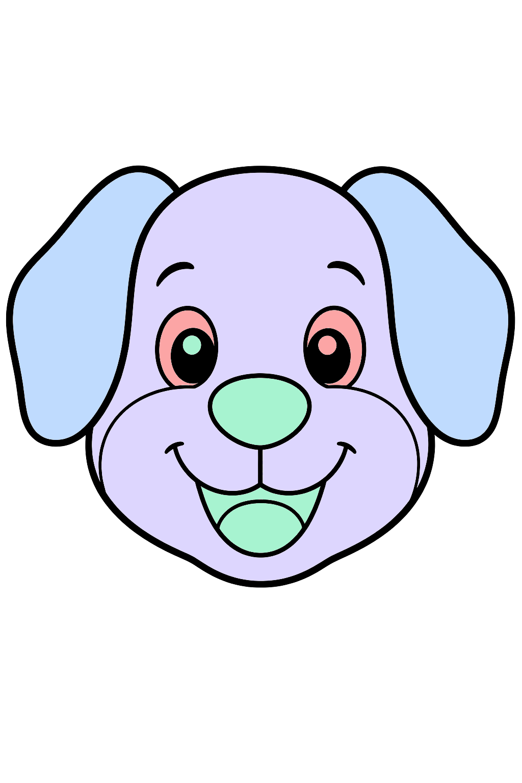 finished simple dog face coloring page with a simple sample palette