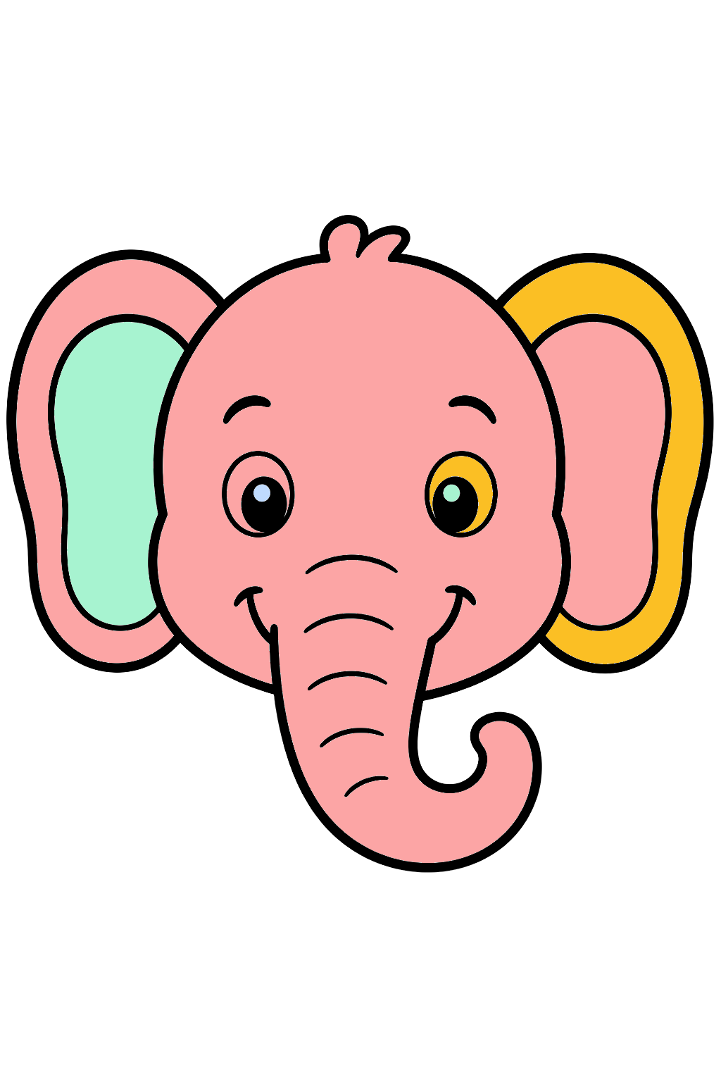 finished simple elephant face coloring page with a simple sample palette