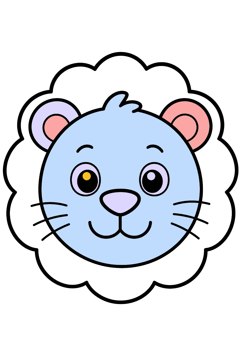 finished simple lion face coloring page with a simple sample palette