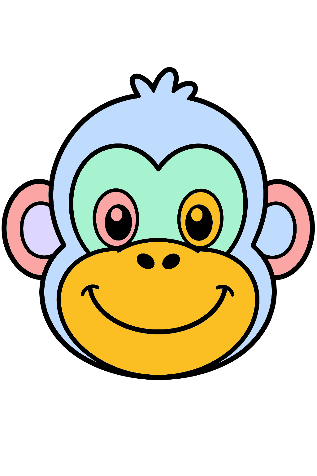 finished simple monkey face coloring page with a simple sample palette