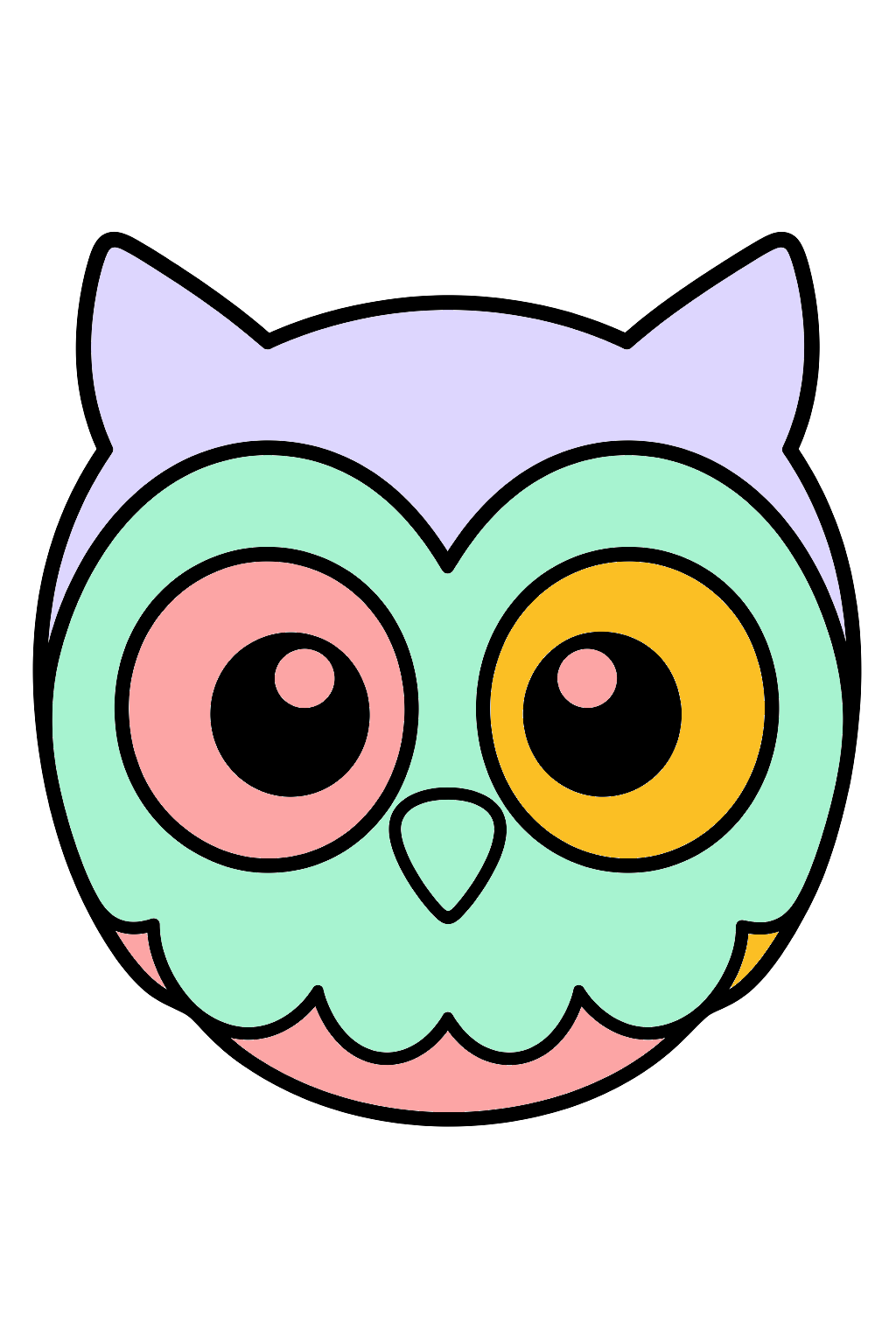 finished simple owl face coloring page with a simple sample palette
