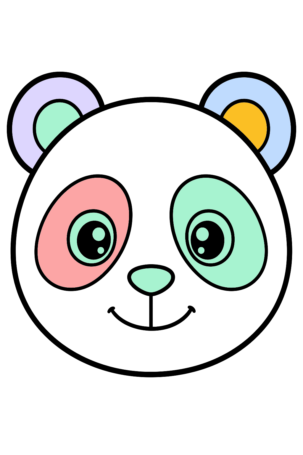finished simple panda face coloring page with a simple sample palette