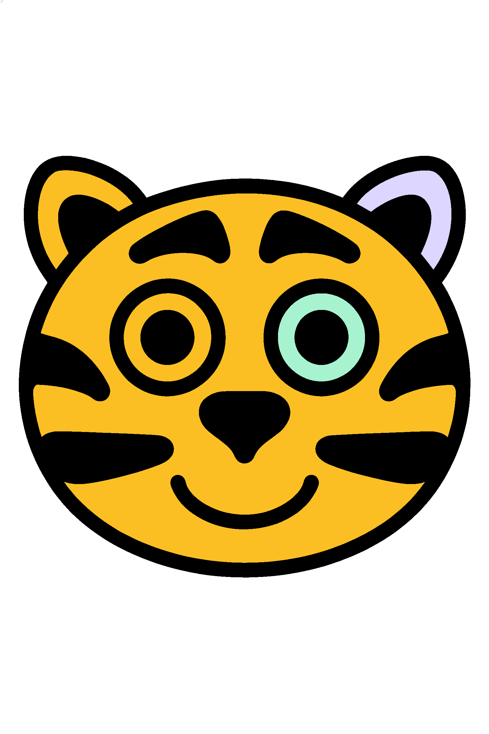 finished simple tiger face coloring page with a simple sample palette