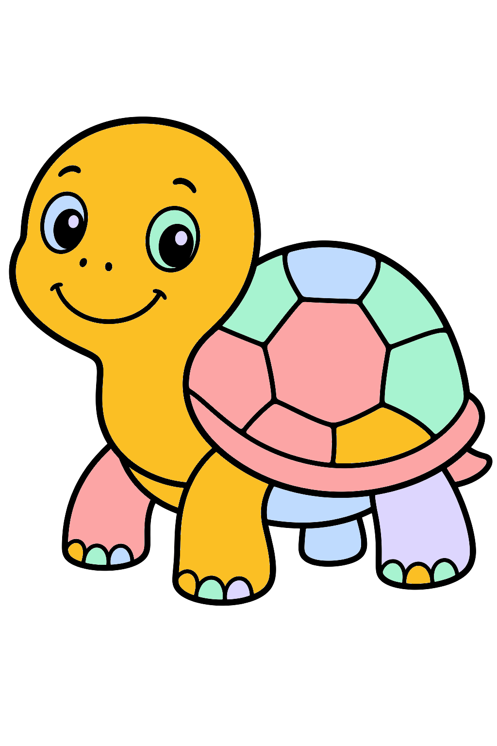 finished simple turtle face coloring page with a simple sample palette