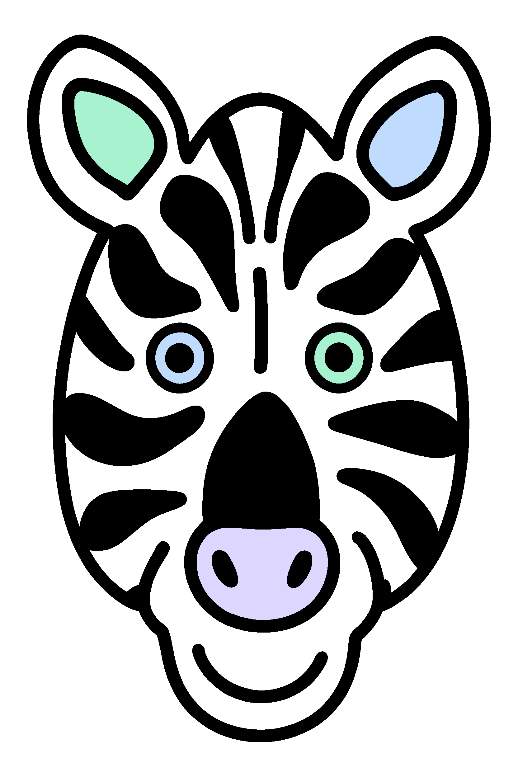 finished simple zebra face coloring page with a simple sample palette