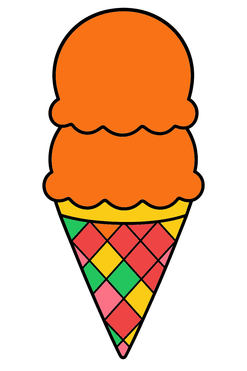finished simple ice cream cone coloring page with a simple sample palette