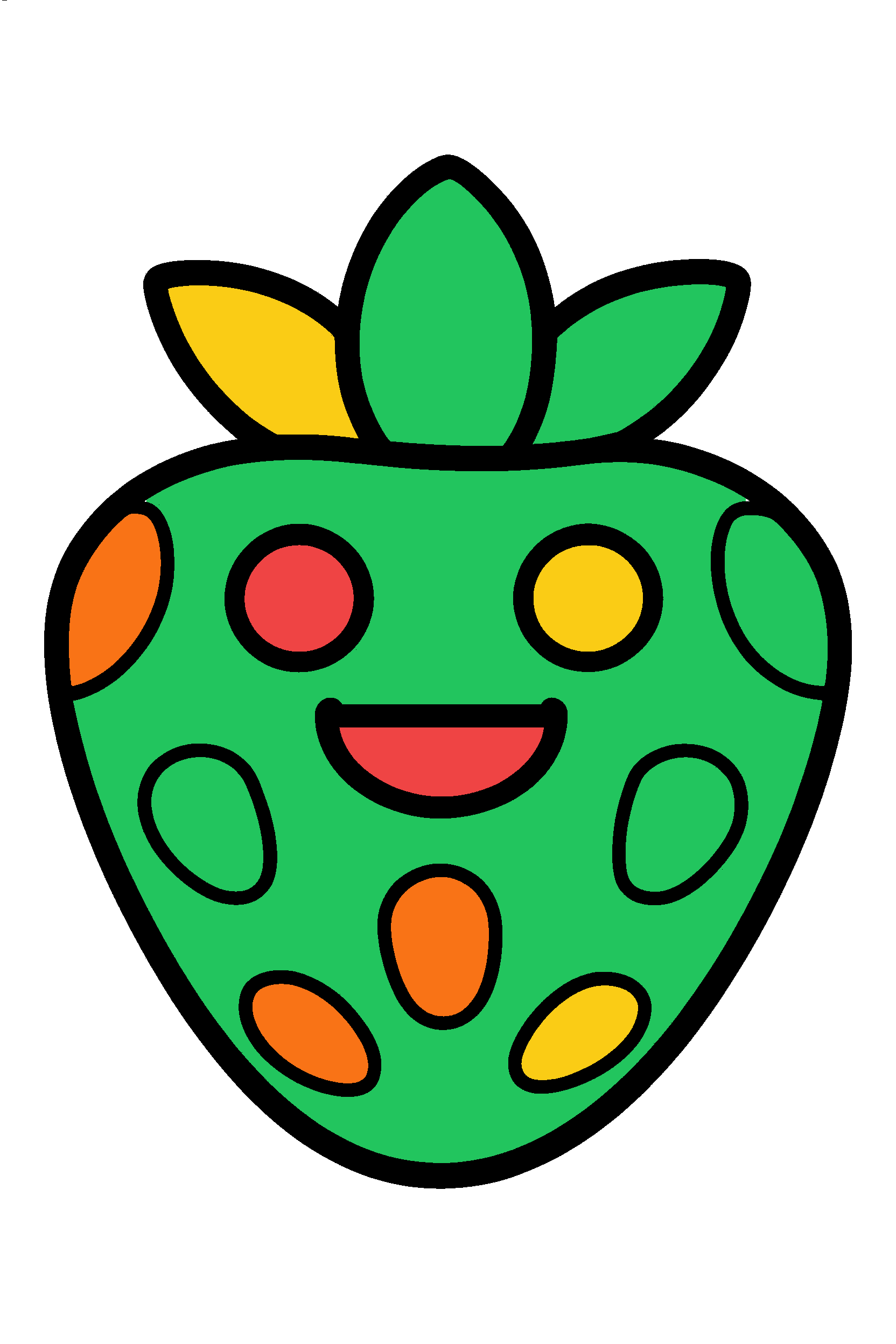 finished simple strawberry coloring page with a simple sample palette