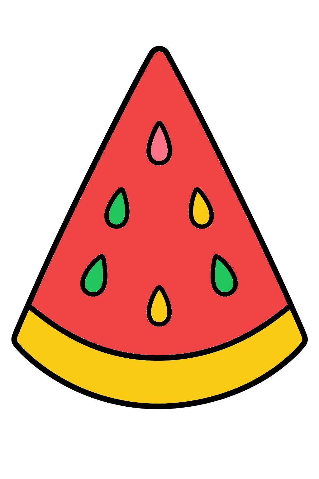 finished simple watermelon slice coloring page with a simple sample palette