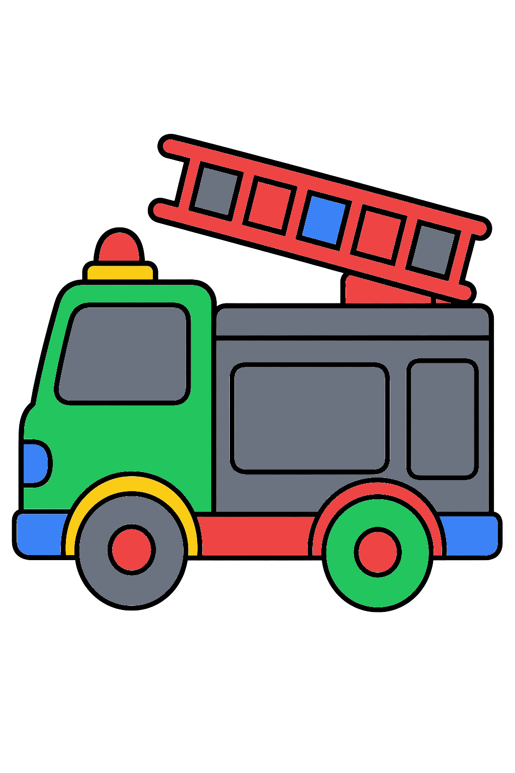 finished simple fire truck coloring page with a simple sample palette