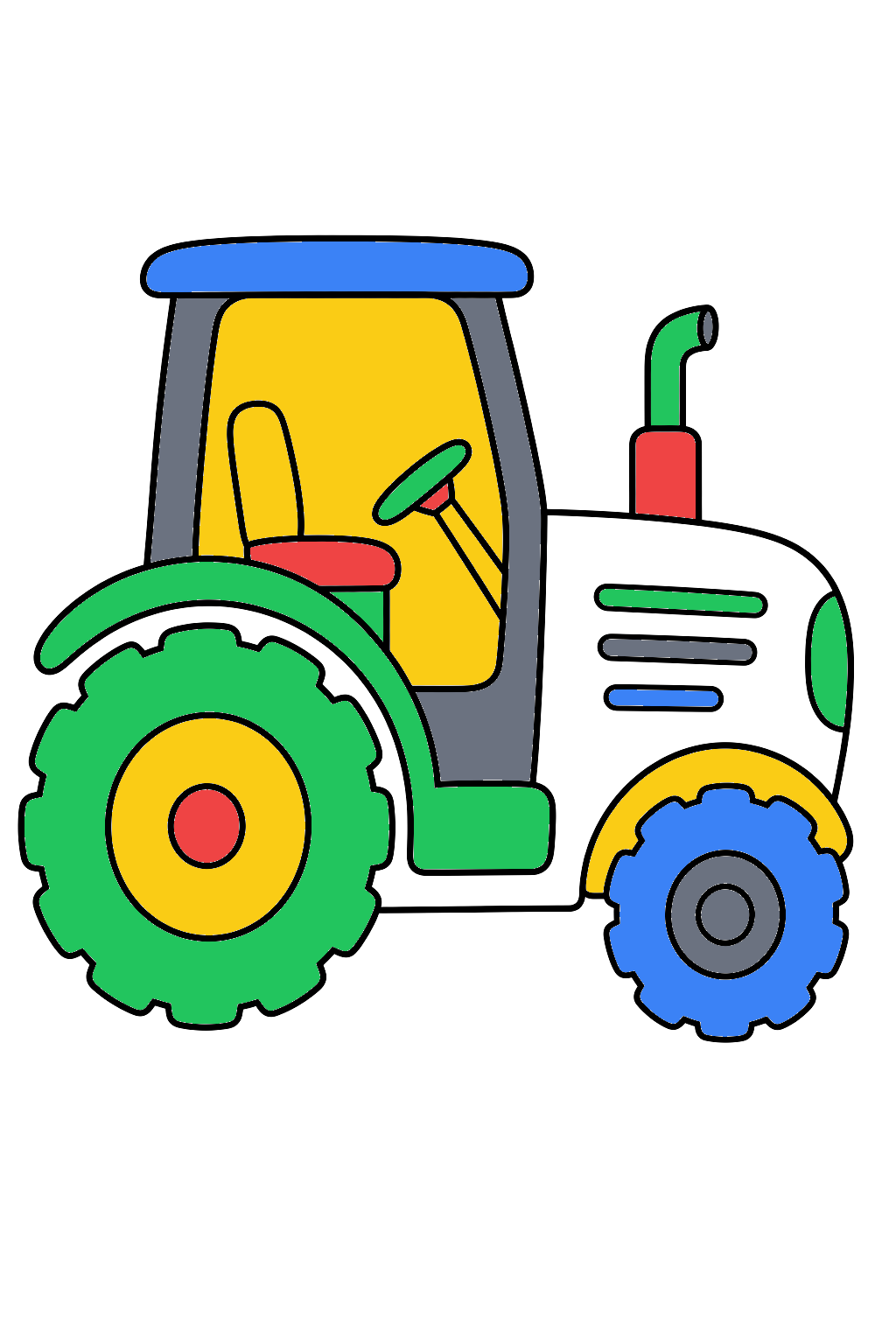 finished simple tractor coloring page with a simple sample palette