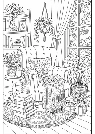 Cozy Reading Nook Coloring Page