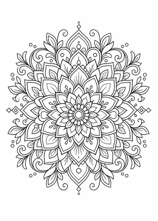 floral mandala coloring page - black and white printable line art