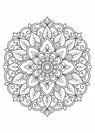 mandala coloring page - black and white printable line art