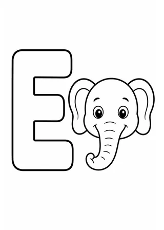 Letter E Elephant Coloring Page