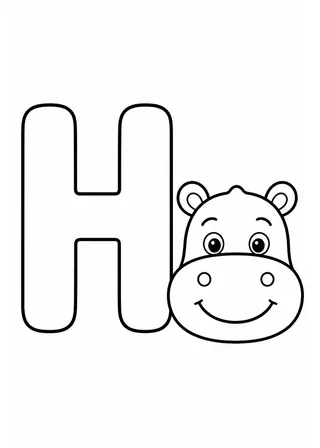 Letter H Hippo Coloring Page