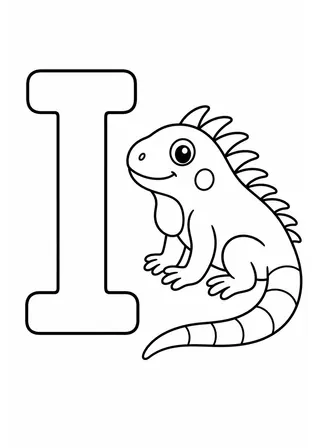 Letter I Iguana Coloring Page