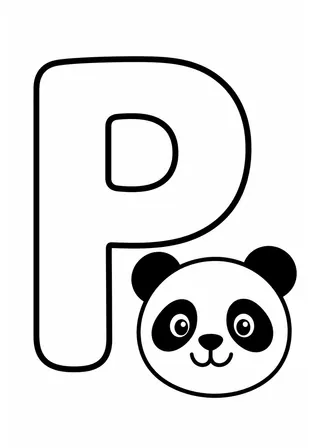 Letter P Panda Coloring Page