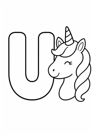 Letter U Unicorn Coloring Page