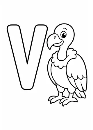 Letter V Vulture Coloring Page