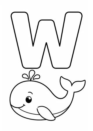 Letter W Whale Coloring Page